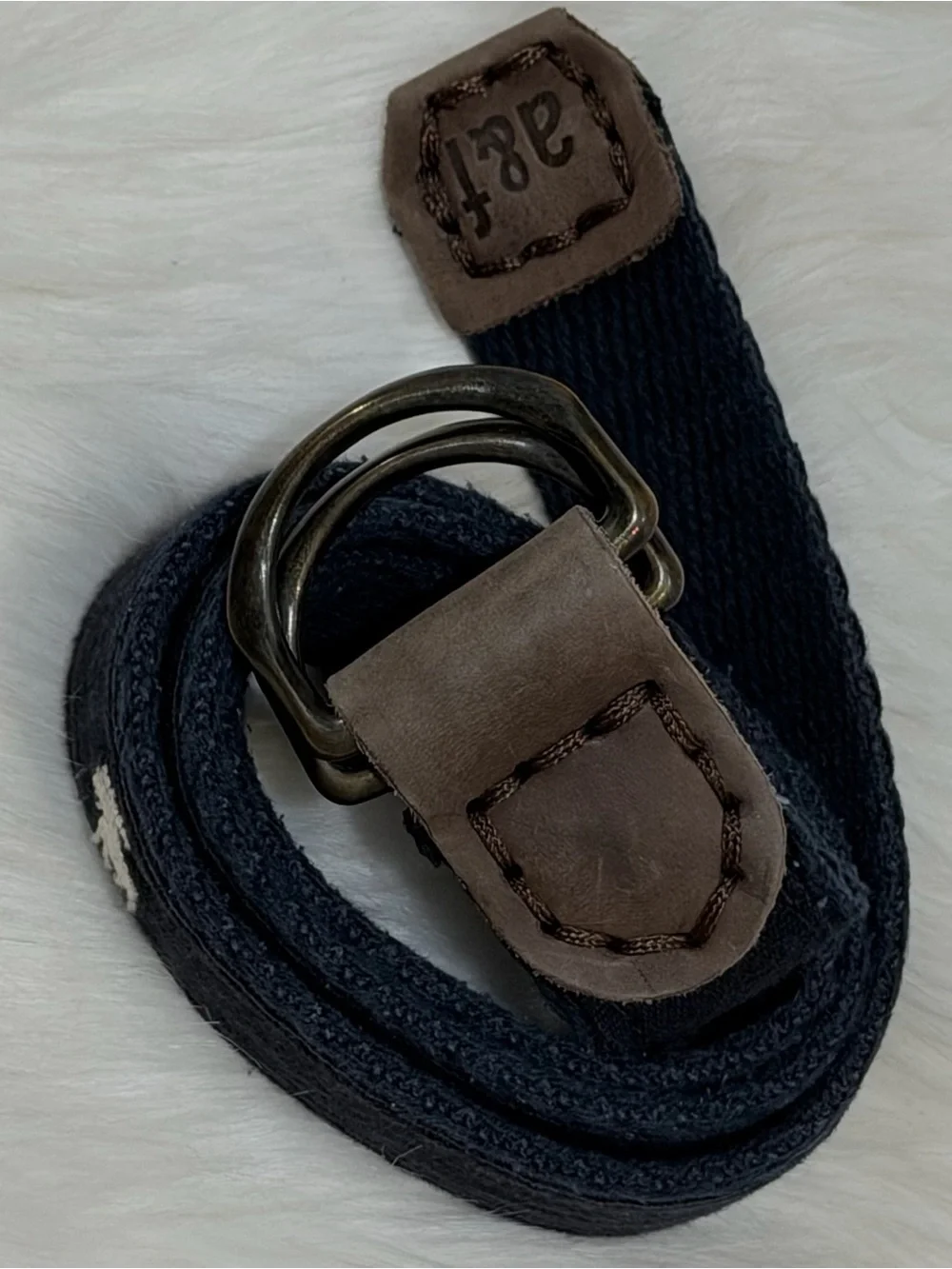 Vintage Abercrombie Kids Boys Navy Blue Embroidered Moose D-Ring Belt L 37”